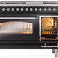 Ilve UP48FNMPBKC Nostalgie Ii 48 Inch Dual Fuel Natural Gas Freestanding Range In Glossy Black With Chrome Trim