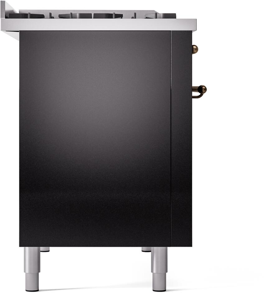 Ilve UP48FNMPBKBLP Nostalgie Ii 48 Inch Dual Fuel Liquid Propane Freestanding Range In Glossy Black With Bronze Trim