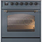 Ilve UPI304NMPBGB Nostalgie Ii 30 Inch Electric Freestanding Range In Blue Grey With Bronze Trim