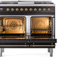 Ilve UPD40FNMPBKGLP Nostalgie Ii 40 Inch Dual Fuel Liquid Propane Freestanding Range In Glossy Black With Brass Trim