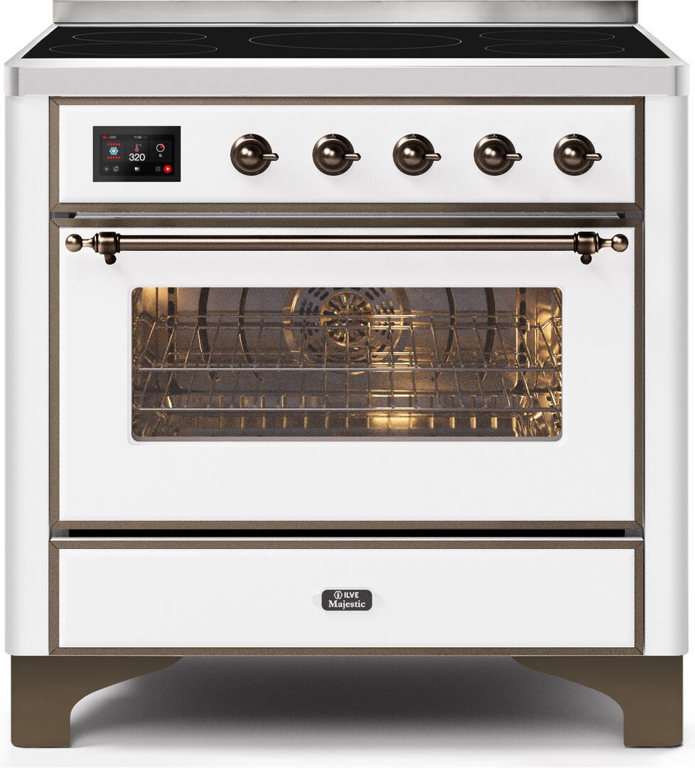 Ilve UMI09NS3WHB Majestic Ii 36 Inch Electric Freestanding Range In White With Bronze Trim