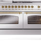 Ilve UP60FSNMPSSGLP Nostalgie Ii 60 Inch Dual Fuel Liquid Propane Freestanding Range In Stainless Steel With Brass Trim