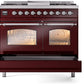 Ilve UPD40FNMPBUC Nostalgie Ii 40 Inch Dual Fuel Natural Gas Freestanding Range In Burgundy With Chrome Trim