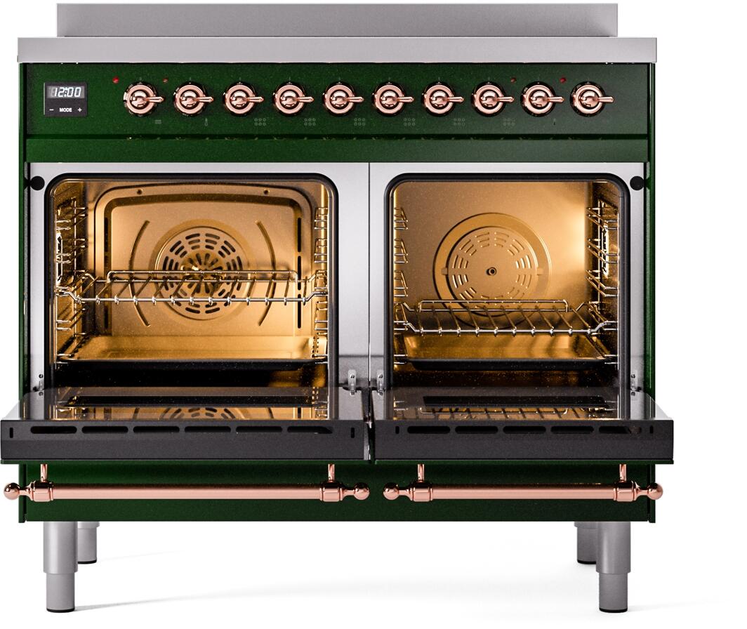 Ilve UPDI406NMPEGP Nostalgie Ii 40 Inch Electric Freestanding Range In Emerald Green With Copper Trim