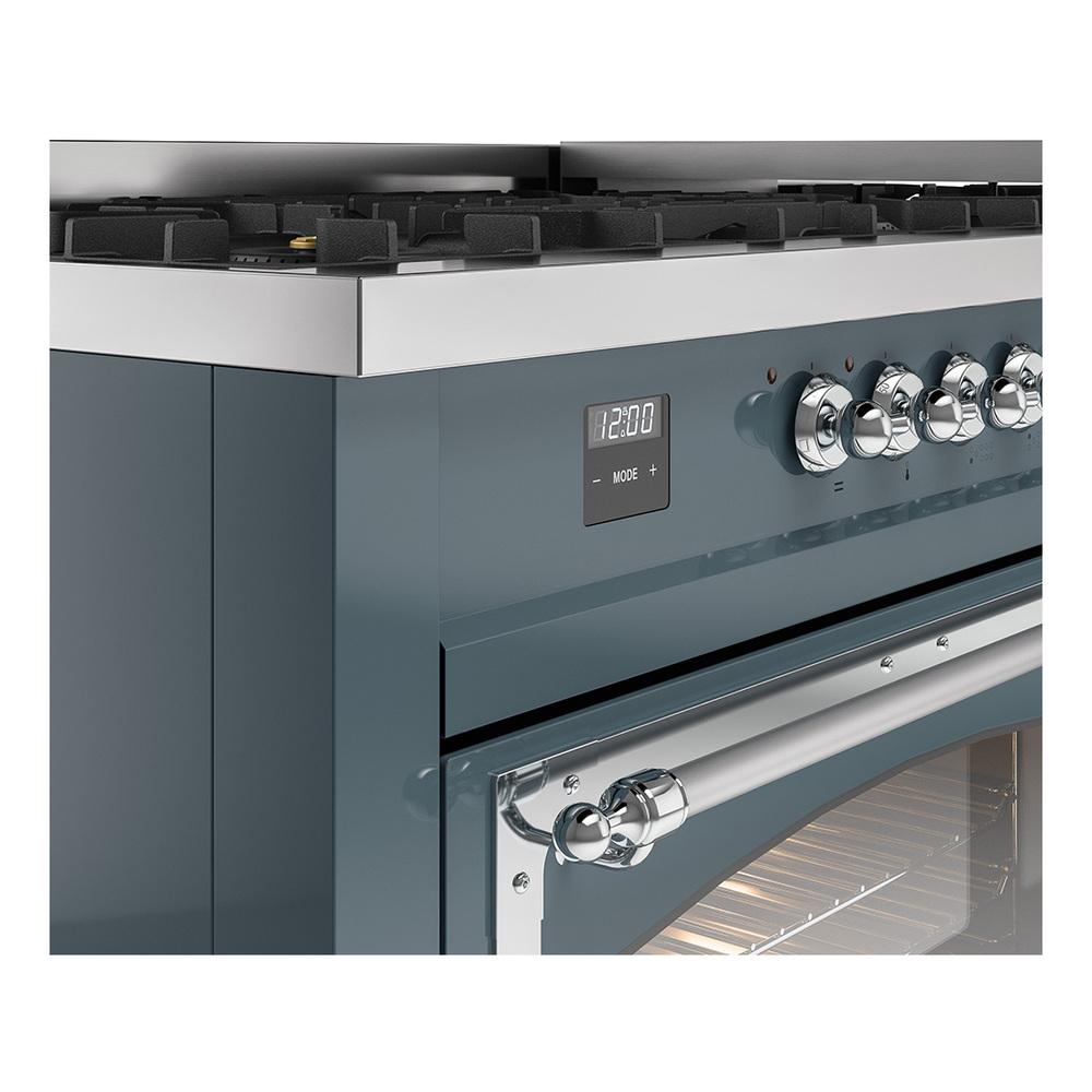 Ilve UN60FNMPBGC Ilve Un60Fnmpbgc Nostalgie Ii Noblesse 60" Dual Fuel Range (9 Sealed Burners + Griddle, Natural Gas, Triple Glass Door, Blue Grey, Chrome)