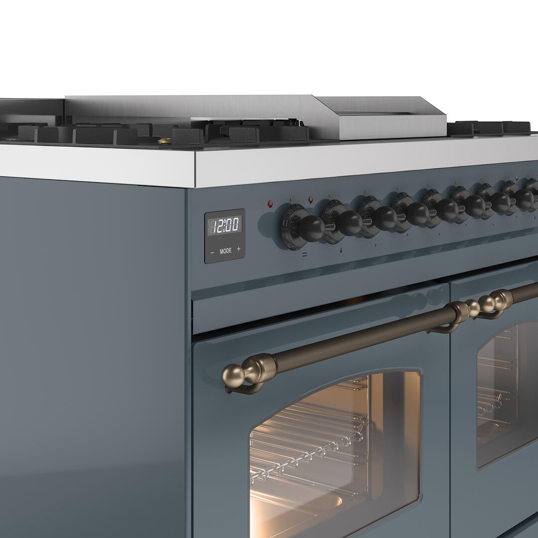 Ilve UPD40FNMPBGB Nostalgie Ii 40 Inch Dual Fuel Natural Gas Freestanding Range In Blue Grey With Bronze Trim