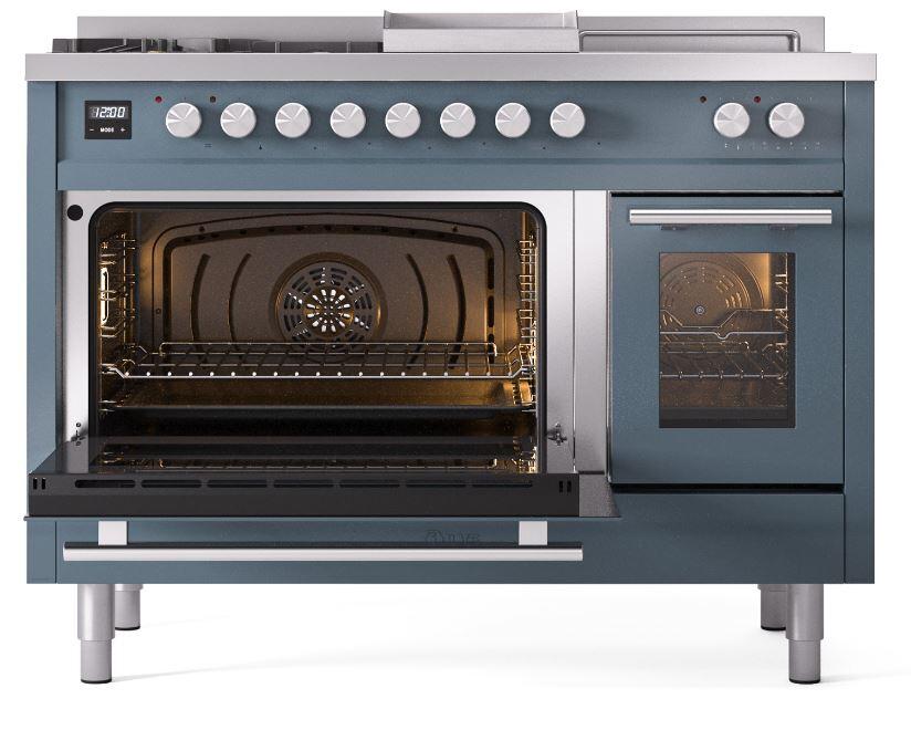 Ilve UP48FSWMPBG Professional Plus Ii 48 Inch Dual Fuel Natural Gas Freestanding Range In Blue Grey With Trim