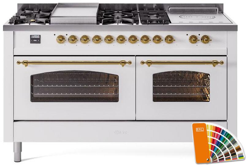 Ilve UP60FSNMPRAG Nostalgie Ii 60 Inch Dual Fuel Natural Gas Freestanding Range In Ral Custom Color With Brass Trim