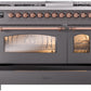 Ilve UP48FNMPMGP Nostalgie Ii 48 Inch Dual Fuel Natural Gas Freestanding Range In Matte Graphite With Copper Trim