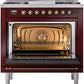 Ilve UP36FNMPBUB Nostalgie Ii 36 Inch Dual Fuel Natural Gas Freestanding Range In Burgundy With Bronze Trim