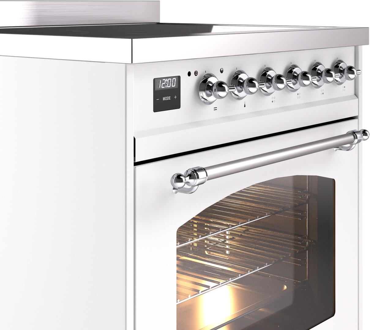 Ilve UPI304NMPWHC Nostalgie Ii 30 Inch Electric Freestanding Range In White With Chrome Trim