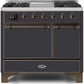 Ilve UMD10FDQNS3MGB Majestic Ii 40 Inch Dual Fuel Natural Gas Freestanding Range In Matte Graphite With Bronze Trim