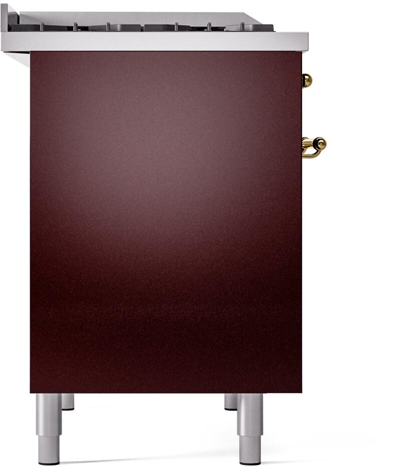 Ilve UPD40FNMPBUG Nostalgie Ii 40 Inch Dual Fuel Natural Gas Freestanding Range In Burgundy With Brass Trim