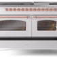 Ilve UP60FNMPWHPLP Nostalgie Ii 60 Inch Dual Fuel Liquid Propane Freestanding Range In White With Copper Trim