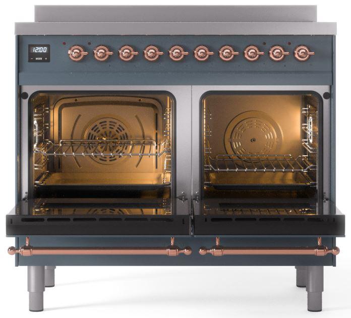 Ilve UPDI406NMPBGP Nostalgie Ii 40 Inch Electric Freestanding Range In Blue Grey With Copper Trim