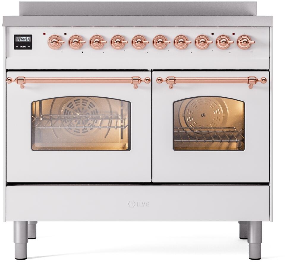 Ilve UPDI406NMPWHP Nostalgie Ii 40 Inch Electric Freestanding Range In White With Copper Trim