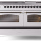 Ilve UP60FNMPWHBLP Nostalgie Ii 60 Inch Dual Fuel Liquid Propane Freestanding Range In White With Bronze Trim