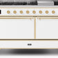 Ilve UM15FDQNS3WHGLP Majestic Ii 60 Inch Dual Fuel Liquid Propane Freestanding Range In White With Brass Trim