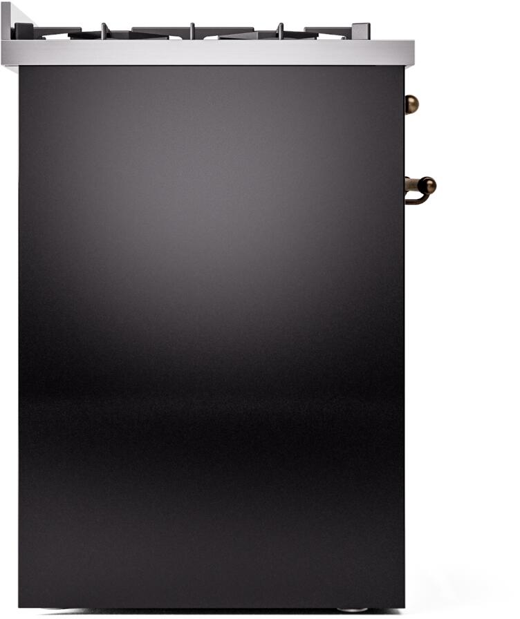 Ilve UP30NMPBKB Nostalgie Ii 30 Inch Dual Fuel Natural Gas Freestanding Range In Glossy Black With Bronze Trim