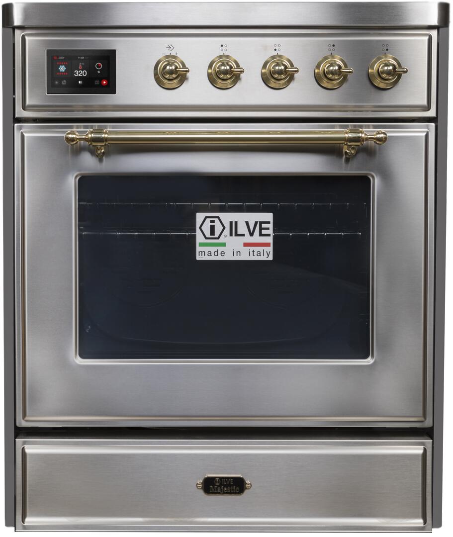 Ilve UMI30NE3SSG Majestic Ii 30 Inch Electric Freestanding Range In Stainless Steel With Brass Trim