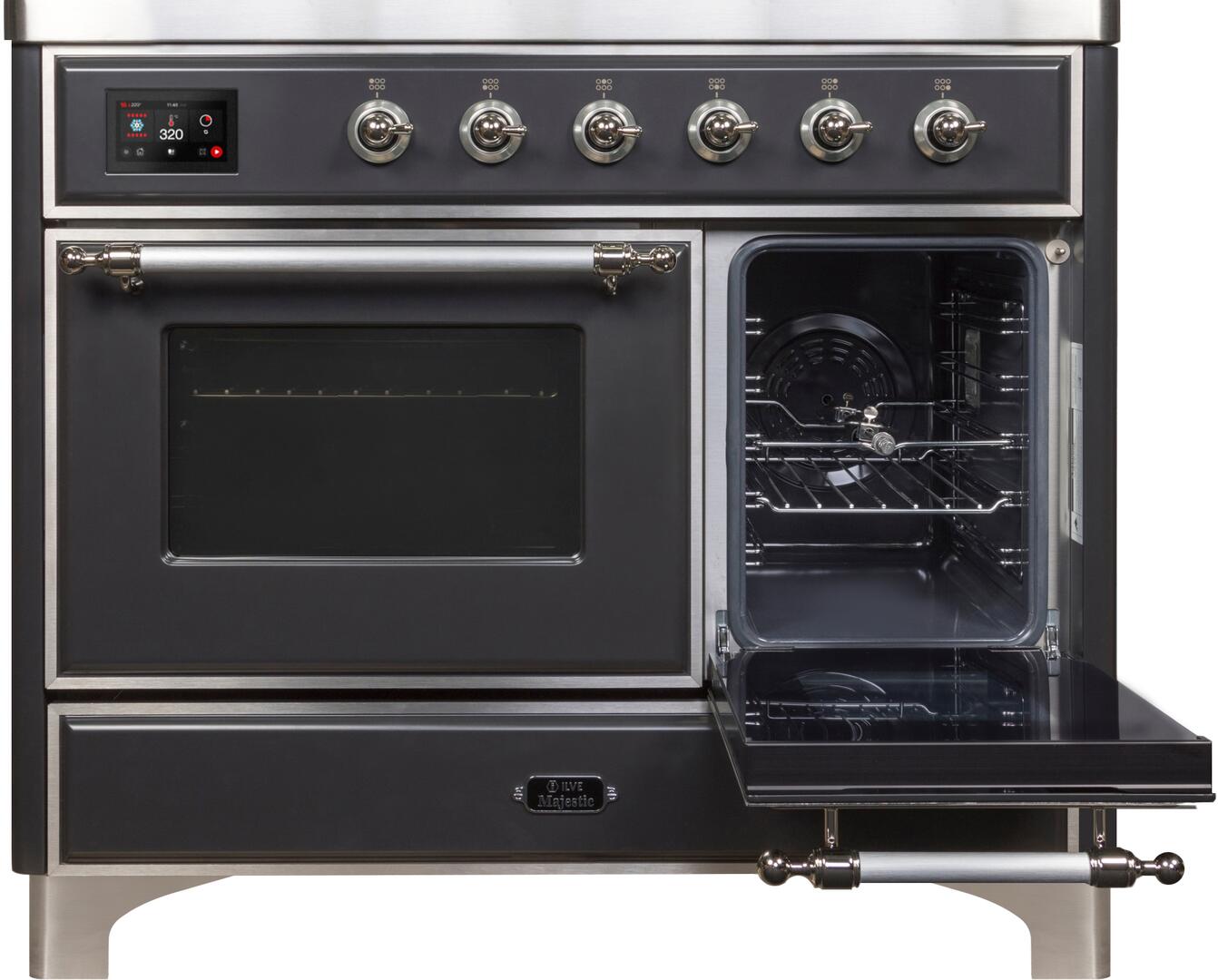 Ilve UMDI10NS3MGC Majestic Ii 40 Inch Electric Freestanding Range In Matte Graphite With Chrome Trim