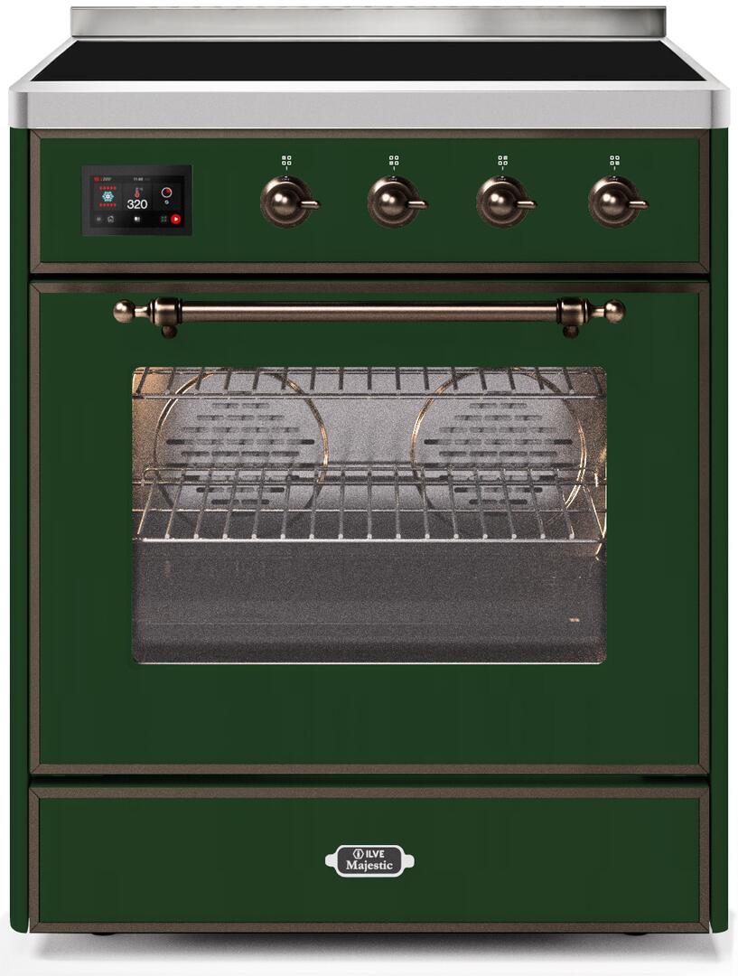 Ilve UMI30NE3EGB Majestic Ii 30 Inch Electric Freestanding Range In Emerald Green With Bronze Trim