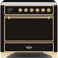 Ilve UMI09QNS3BKG Majestic Ii 36 Inch Electric Freestanding Range In Glossy Black With Brass Trim