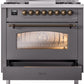 Ilve UP36FNMPMGB Nostalgie Ii 36 Inch Dual Fuel Natural Gas Freestanding Range In Matte Graphite With Bronze Trim