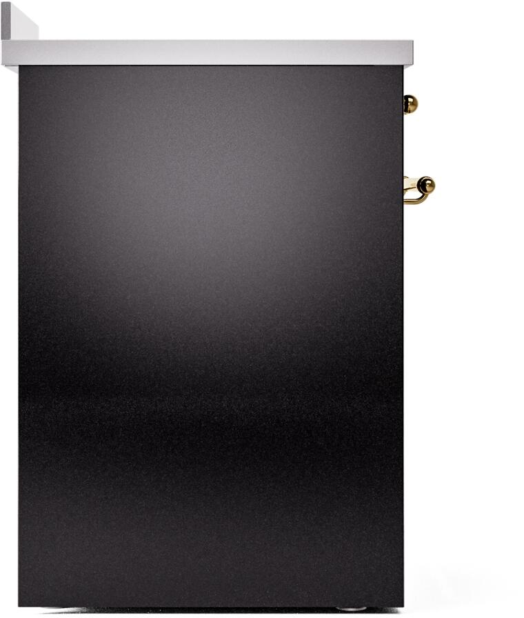 Ilve UPI304NMPBKG Nostalgie Ii 30 Inch Electric Freestanding Range In Glossy Black With Brass Trim