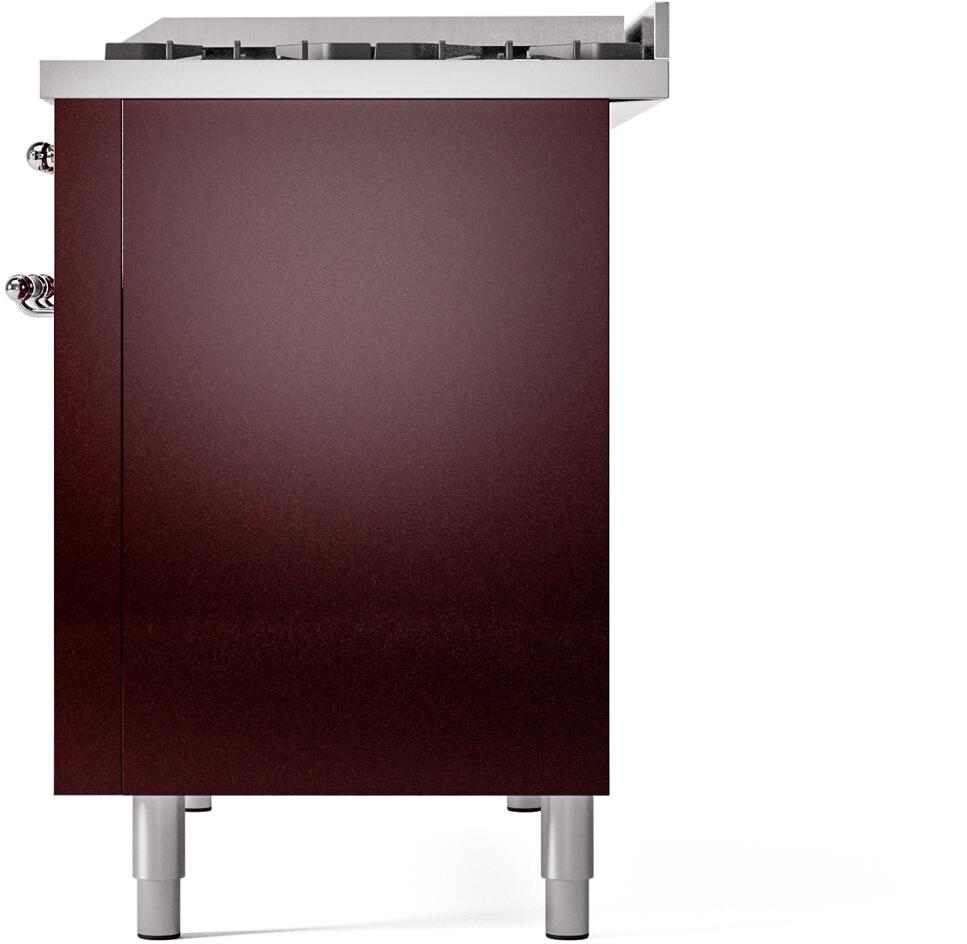 Ilve UP48FNMPBUCLP Nostalgie Ii 48 Inch Dual Fuel Liquid Propane Freestanding Range In Burgundy With Chrome Trim