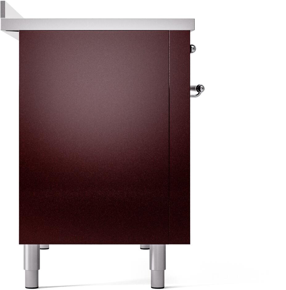 Ilve UPI486NMPBUC Nostalgie Ii 48 Inch Electric Freestanding Range In Burgundy With Chrome Trim