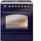 Ilve UP30NMPMBB Nostalgie Ii 30 Inch Dual Fuel Natural Gas Freestanding Range In Blue With Bronze Trim