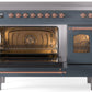 Ilve UPI486NMPBGP Nostalgie Ii 48 Inch Electric Freestanding Range In Blue Grey With Copper Trim