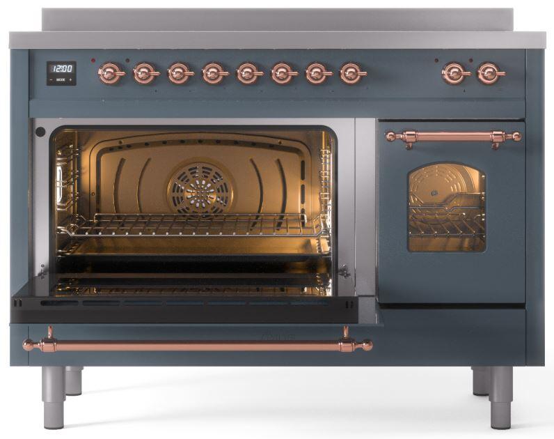 Ilve UPI486NMPBGP Nostalgie Ii 48 Inch Electric Freestanding Range In Blue Grey With Copper Trim