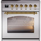 Ilve UPI304NMPSSG Nostalgie Ii 30 Inch Electric Freestanding Range In Stainless Steel With Brass Trim