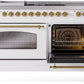 Ilve UP60FSNMPWHG Nostalgie Ii 60 Inch Dual Fuel Natural Gas Freestanding Range In White With Brass Trim