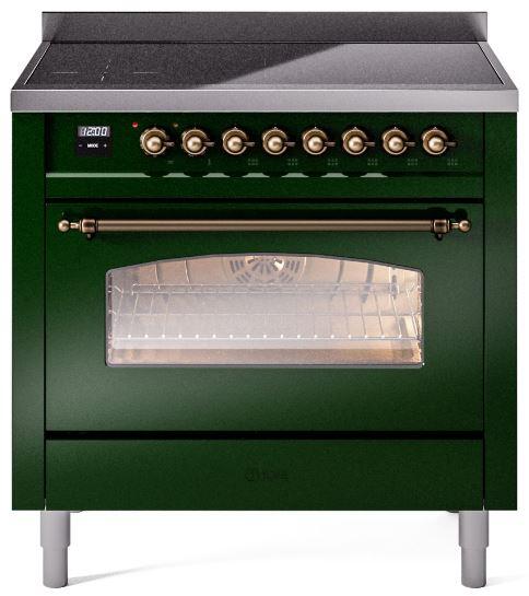 Ilve UPI366NMPEGB Nostalgie Ii 36 Inch Electric Freestanding Range In Emerald Green With Bronze Trim