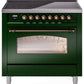 Ilve UPI366NMPEGB Nostalgie Ii 36 Inch Electric Freestanding Range In Emerald Green With Bronze Trim