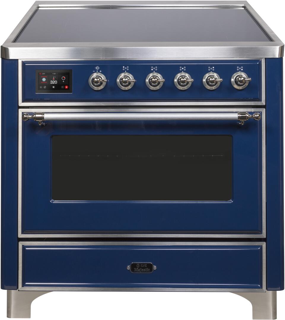 Ilve UMI09NS3MBC Majestic Ii 36 Inch Electric Freestanding Range In Blue With Chrome Trim