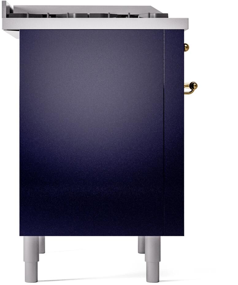 Ilve UP36FNMPMBG Nostalgie Ii 36 Inch Dual Fuel Natural Gas Freestanding Range In Blue With Brass Trim