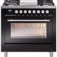 Ilve UP36FWMPBKLP Professional Plus Ii 36 Inch Dual Fuel Liquid Propane Freestanding Range In Glossy Black With Trim