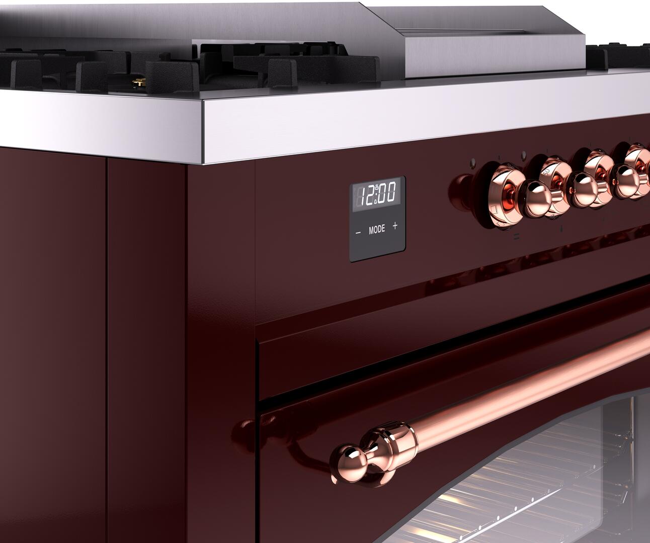 Ilve UP60FSNMPBUPLP Nostalgie Ii 60 Inch Dual Fuel Liquid Propane Freestanding Range In Burgundy With Copper Trim