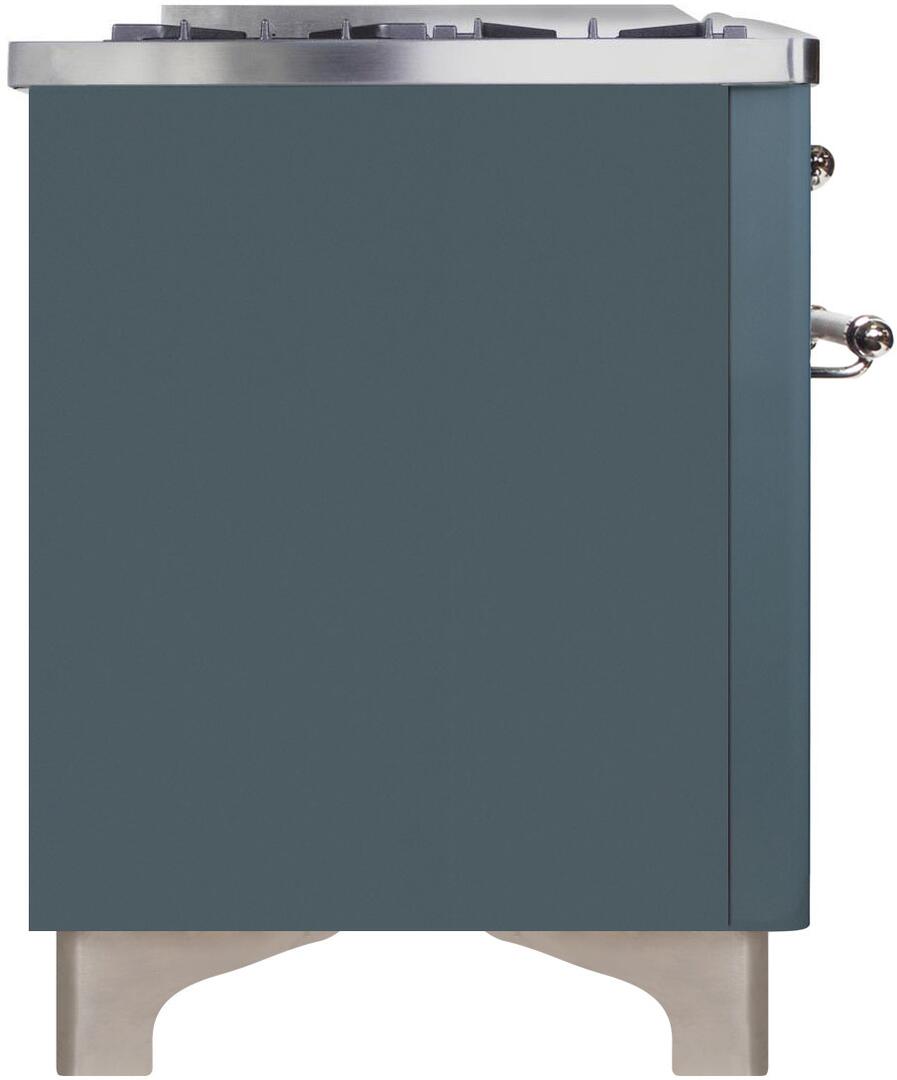 Ilve UM12FDNS3BGCLP Majestic Ii 48 Inch Dual Fuel Liquid Propane Freestanding Range In Blue Grey With Chrome Trim