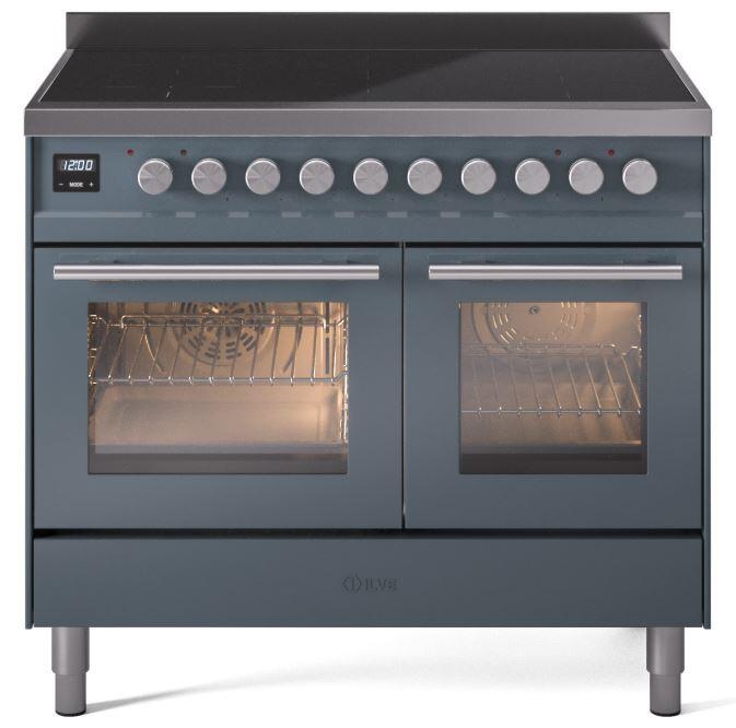 Ilve UPDI406WMPBG Professional Plus Ii 40 Inch Electric Freestanding Range In Blue Grey With Trim