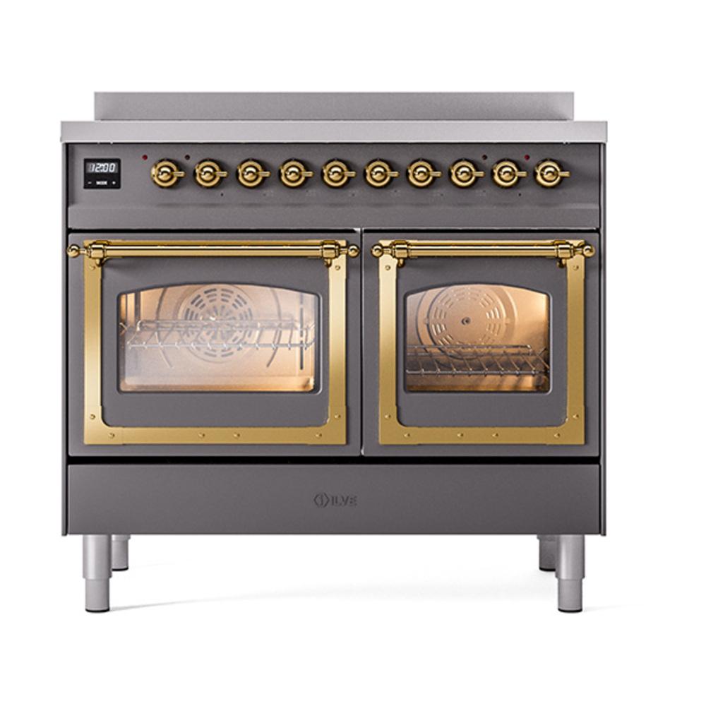 Ilve UNDI406NMPMGG Ilve Undi406Nmpmgg Nostalgie Ii Noblesse 40" Induction Range (Triple Glass Door, Graphite Matte, Brass)