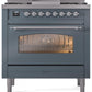 Ilve UP36FNMPBGC Nostalgie Ii 36 Inch Dual Fuel Natural Gas Freestanding Range In Blue Grey With Chrome Trim