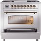 Ilve UP36FNMPSSBLP Nostalgie Ii 36 Inch Dual Fuel Liquid Propane Freestanding Range In Stainless Steel With Bronze Trim