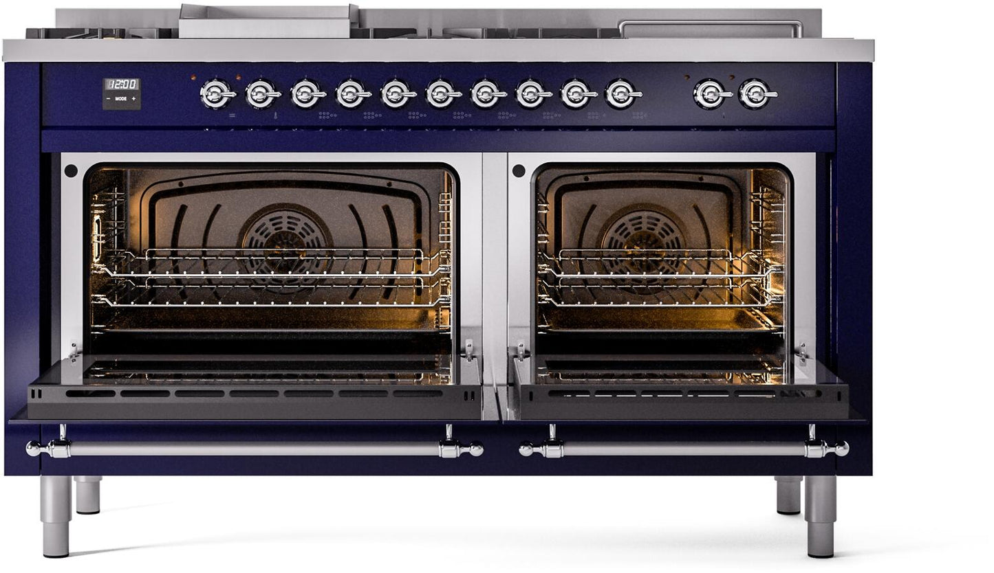 Ilve UP60FSNMPMBC Nostalgie Ii 60 Inch Dual Fuel Natural Gas Freestanding Range In Blue With Chrome Trim