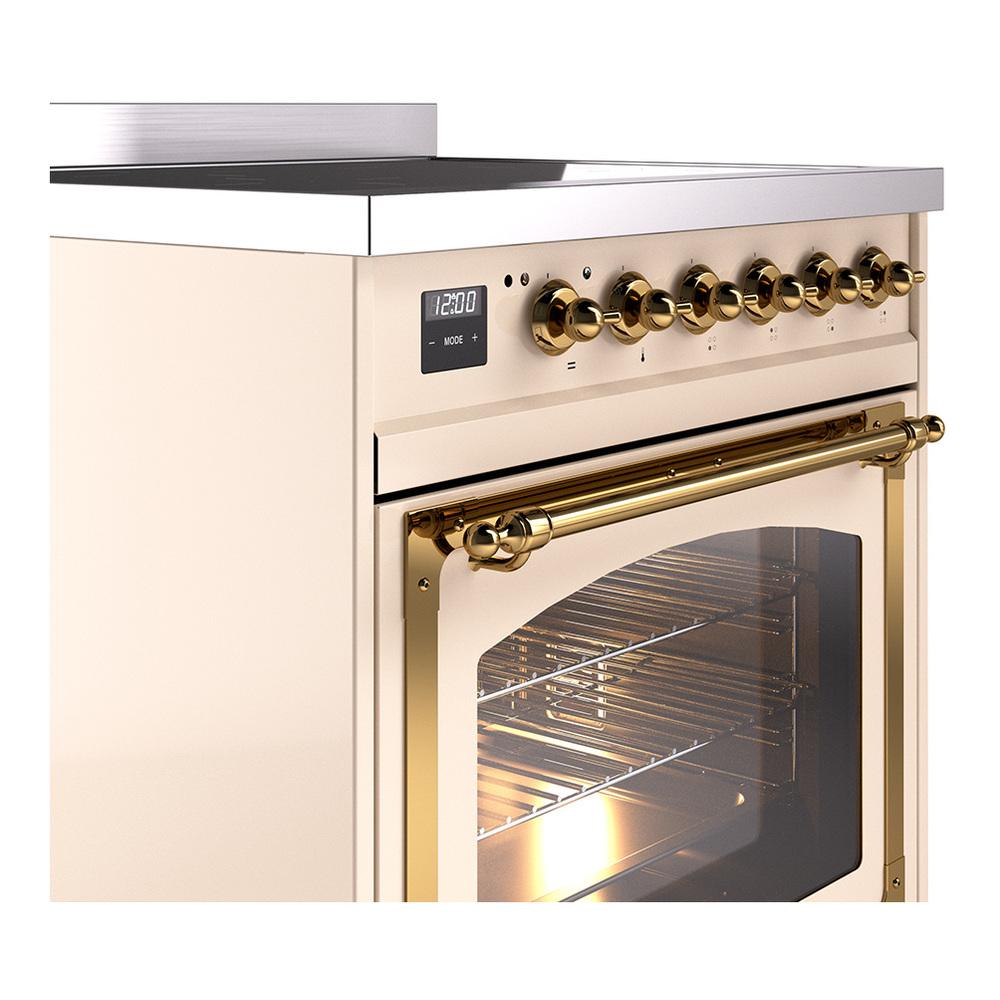 Ilve UNI304NMPAWG Ilve Uni304Nmpawg Nostalgie Ii Noblesse 30" Induction Range (Triple Glass Door, Antique White, Brass)