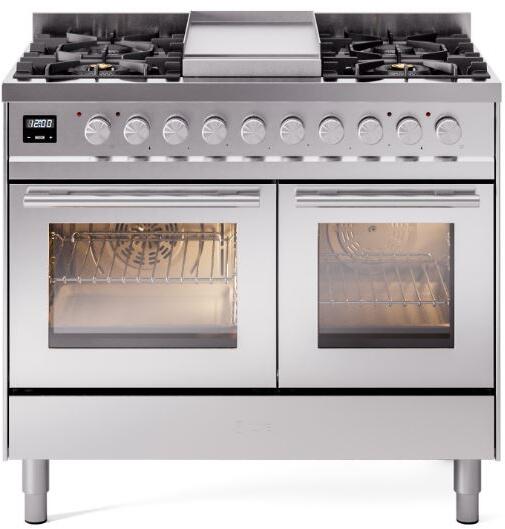 Ilve UPD40FWMPSSLP Professional Plus Ii 40 Inch Dual Fuel Liquid Propane Freestanding Range In Stainless Steel With Trim